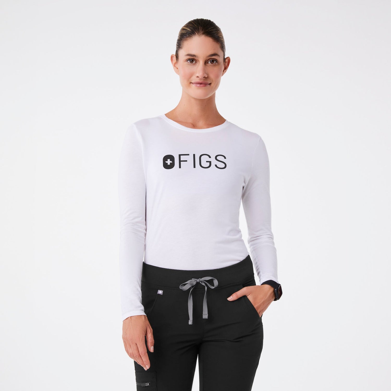 FIGS Logo Supersoft Longsleeve Underscrub - White