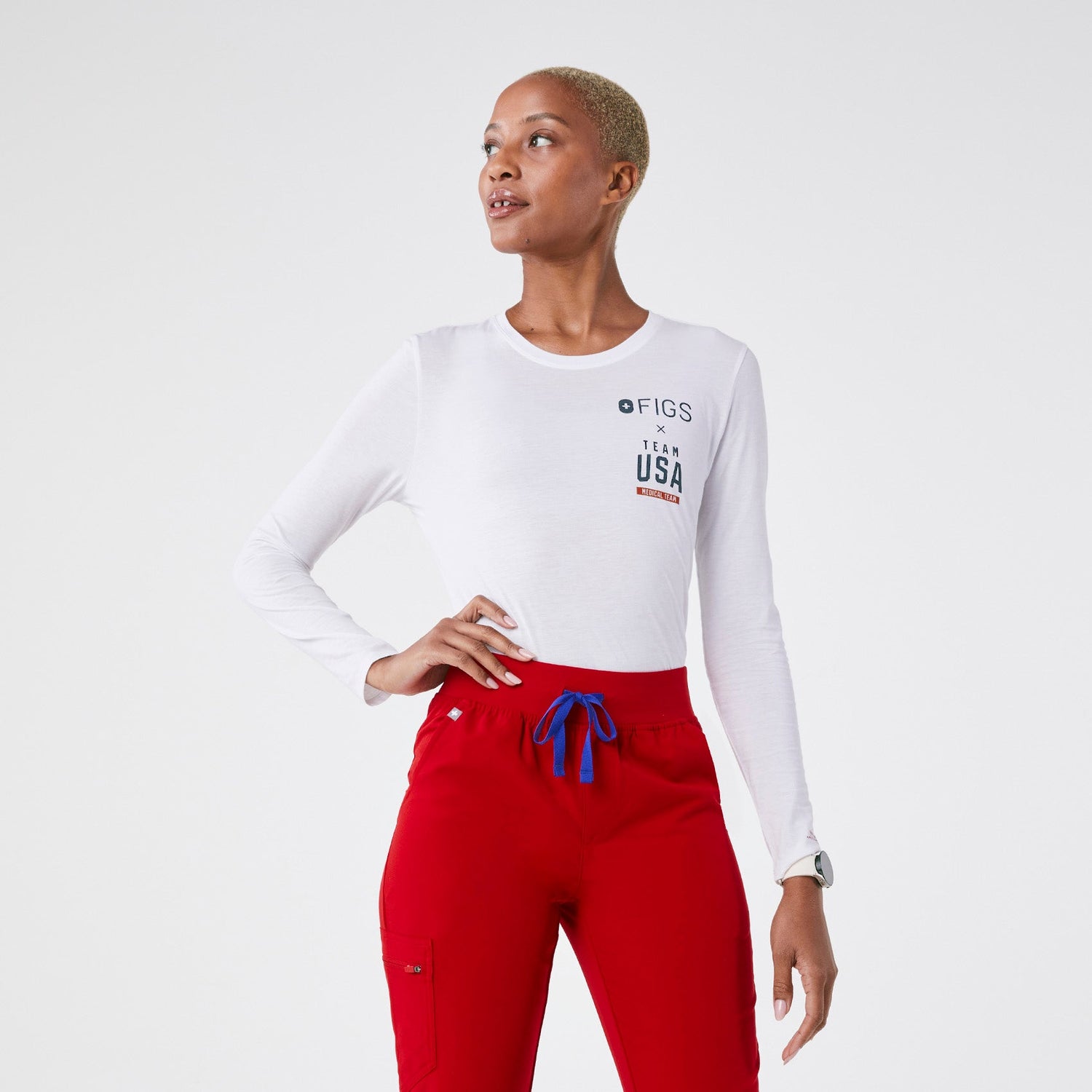 FIGS x Team USA Supersoft Longsleeve Underscrub - White