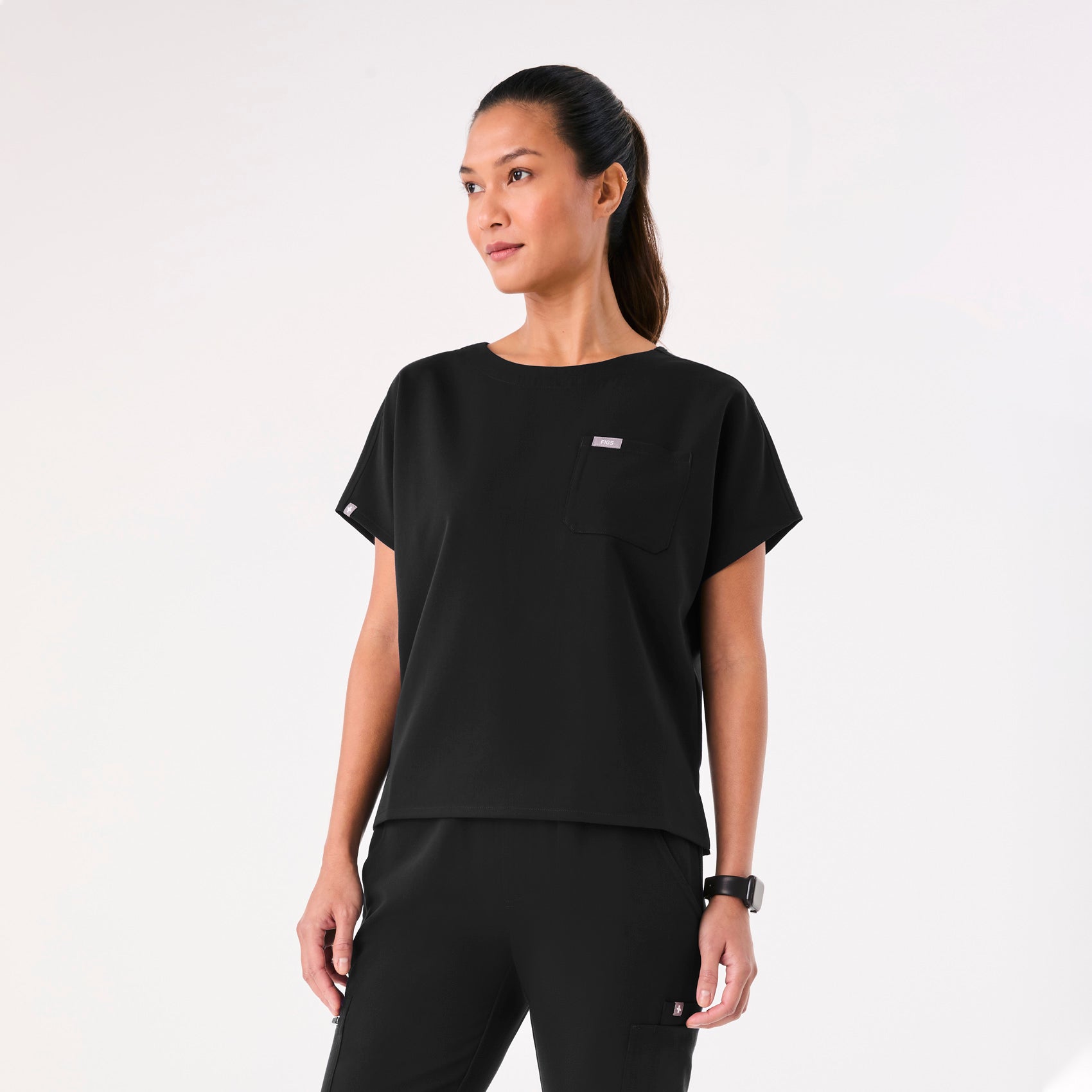 Arua Relaxed Scrub Top - Black