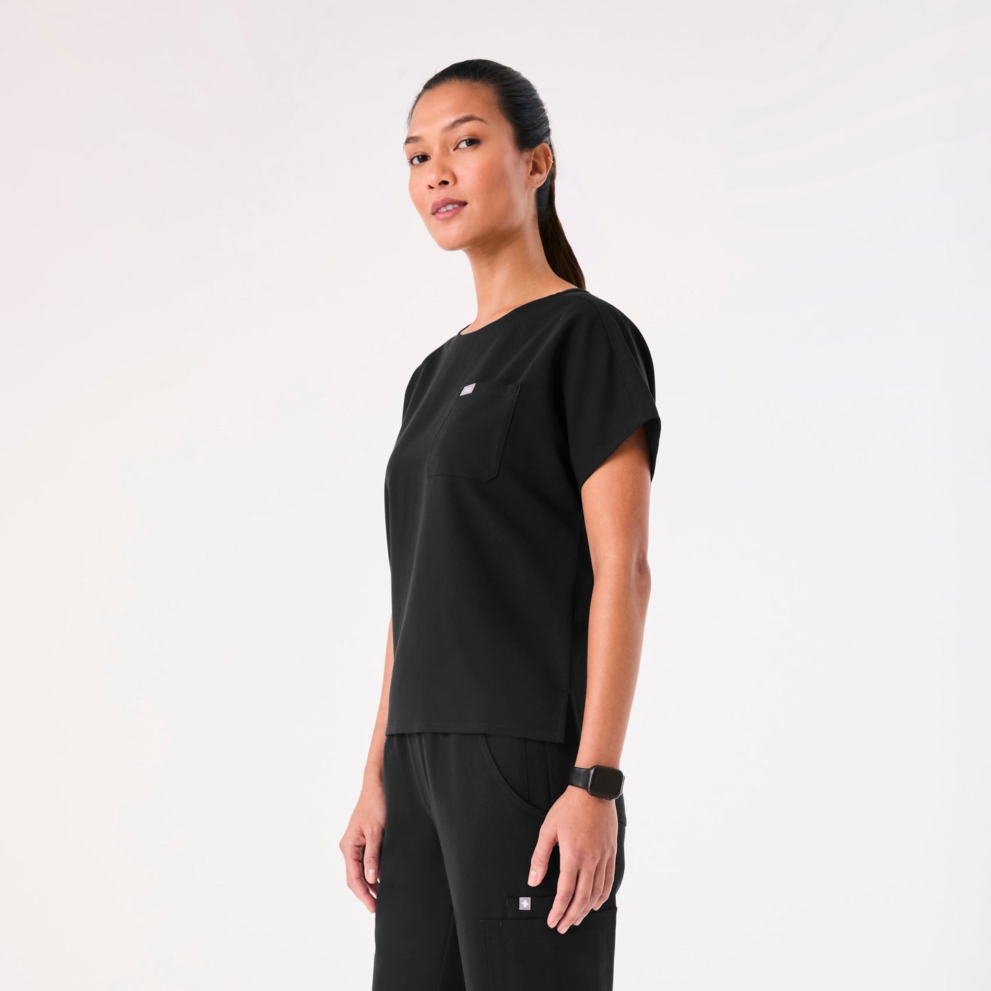 Arua Relaxed Scrub Top - Black